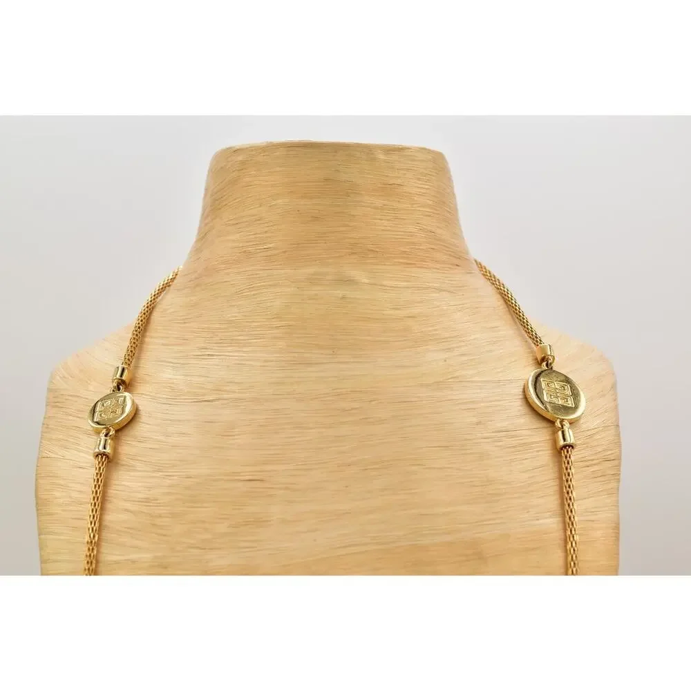 Givenchy Vintage Logo Station Snake Chain Necklace Gold Tone Chunky Signed BinBL